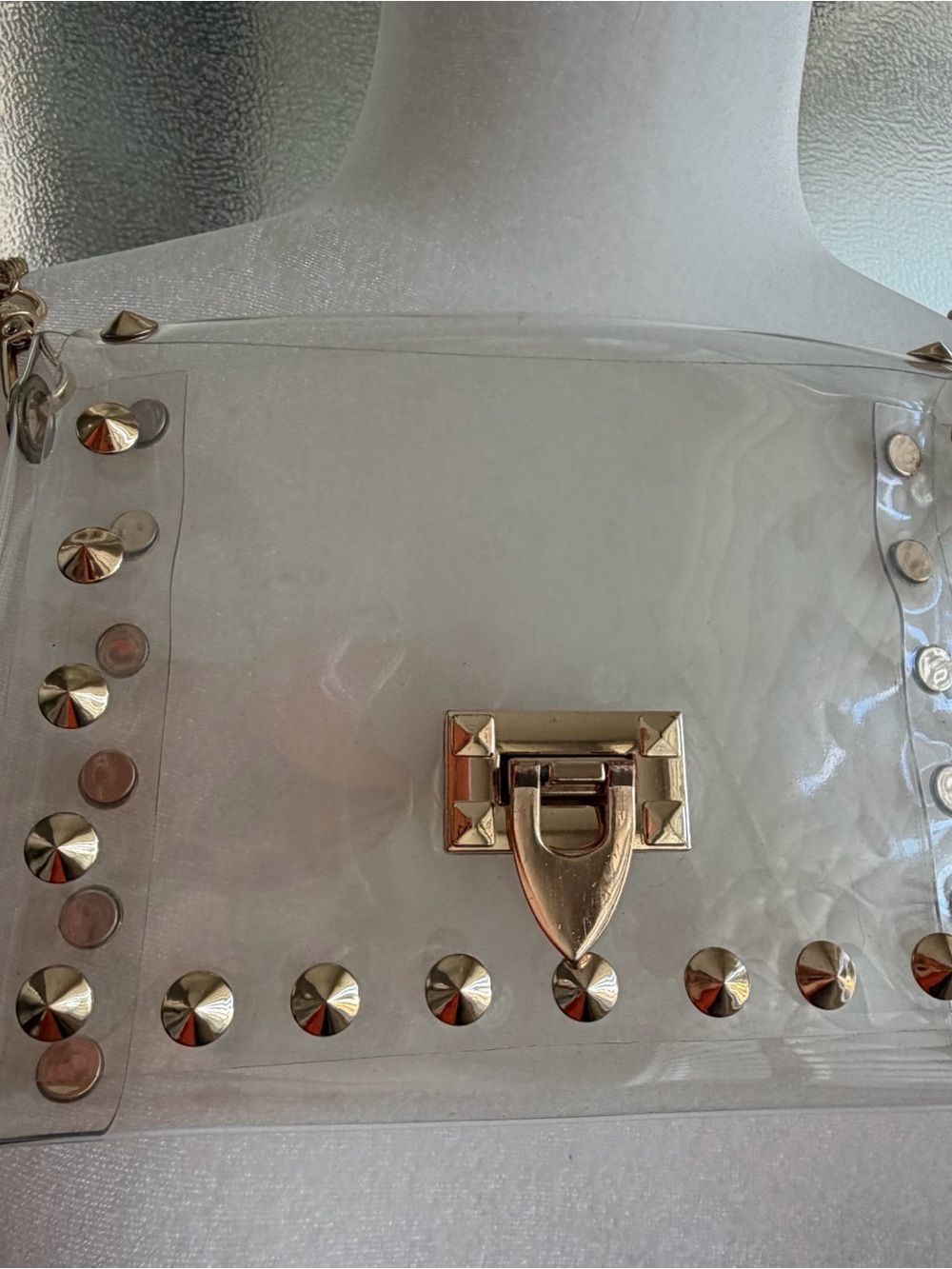 Clear Concert Crossbody Bag with Gold Studs and Chain
